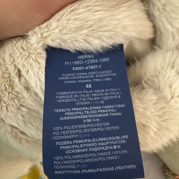 Herno Beige Cream Faux Fur Teddy Down Lady Cape Jacket Size 46 US 10 - Picture 4 of 6